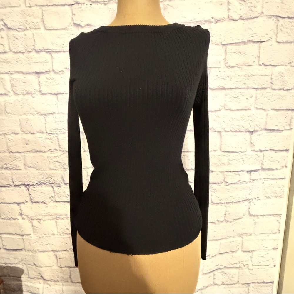 Philosophy Black Long Sleeve Ribbed Top- XS